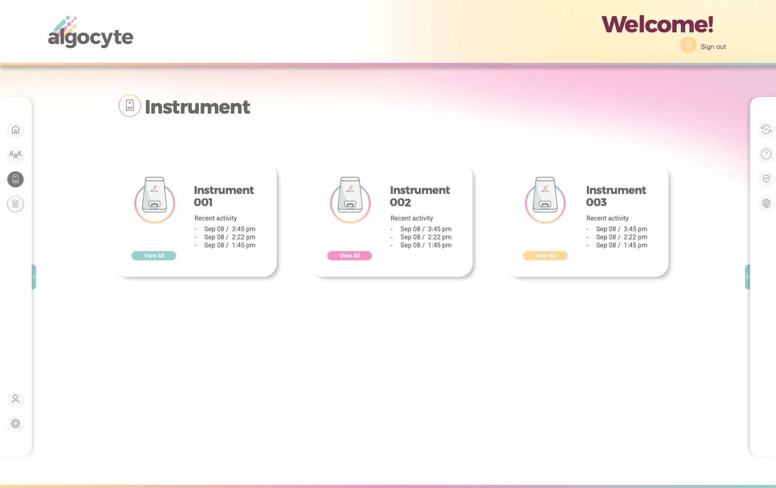 Algocyte test hub dashboard